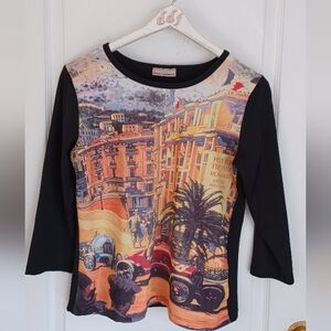 SUSAN LAWRENCE WEARABLE ART TOP SIZE MEDIUM (NO TAG) 1933 MONACO GRAND PRIX